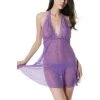 LYPS Sexy Lace Halter Chemise Lingerie Set - Purple