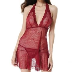 LYPS Sexy Lace Halter Chemise Lingerie Set - Red