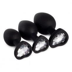 Honey Play Box White Gem Black Silicone Butt Plug Set