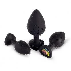 Honey Play Box Rainbow Gem Black Silicone Butt Plug Set Anal Toys