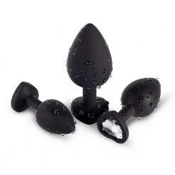 Honey Play Box White Gem Black Silicone Butt Plug Set