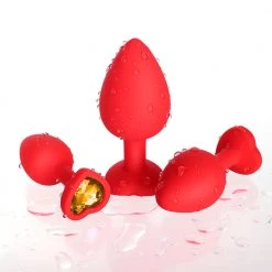 Honey Play Box Yellow Gem Red Silicone Butt Plug Set