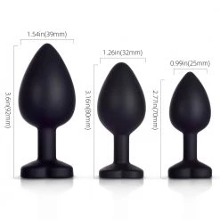 Honey Play Box White Gem Black Silicone Butt Plug Set