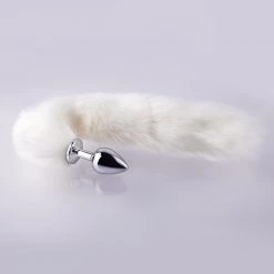 Honey Play Box Long Fox Tail Butt Plug - White Fur Anal Toys
